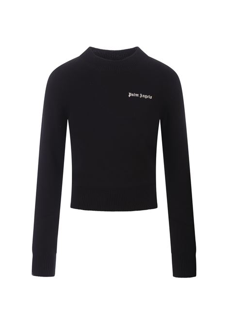 PALM ANGELS Maglione Nero Con Logo a Contrasto - PALM ANGELS
