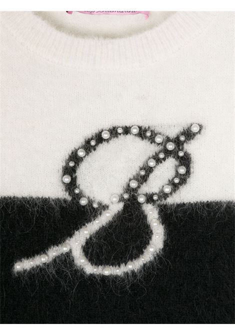 MISS BLUMARINE KIDS Maglione Nero E Bianco Con Dettaglio "B" Di Perle - MISS BLUMARINE KIDS