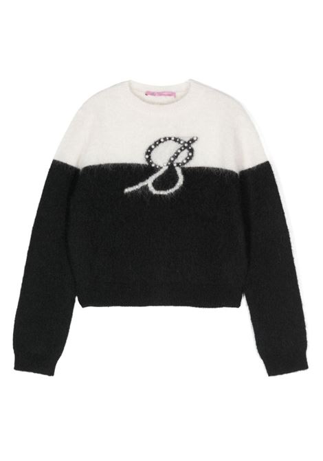 MISS BLUMARINE KIDS Maglione Nero e Bianco Con Dettaglio "B" Di Perle - MISS BLUMARINE KIDS