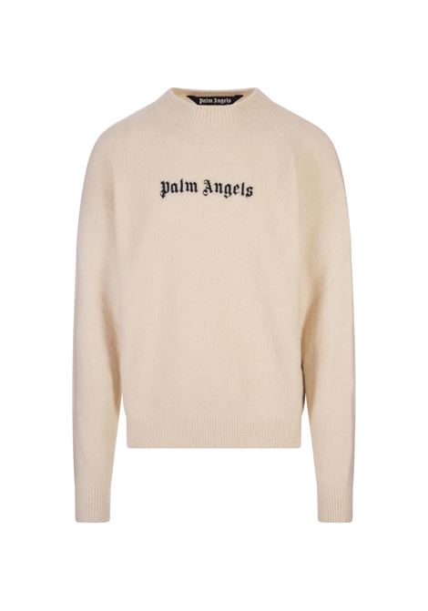 PALM ANGELS Maglione Palm Angels Crema Con Logo a Contrasto - PALM ANGELS