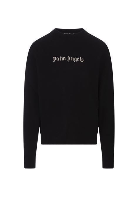 PALM ANGELS Maglione Palm Angels Nero Con Logo a Contrasto - PALM ANGELS