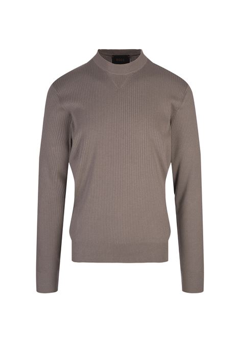 BOSS Maglione Regular Fit In Seta e Cotone Taupe - BOSS