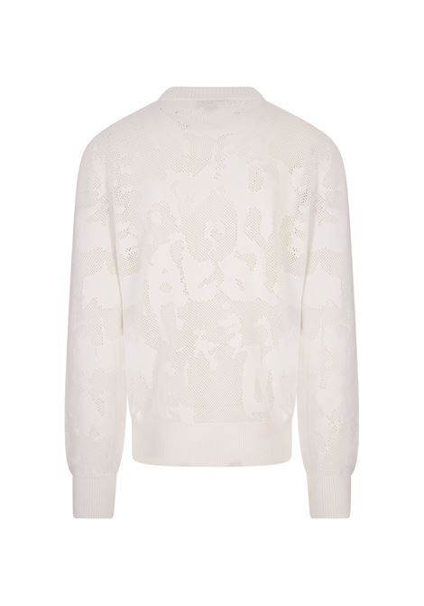 ALEXANDER MCQUEEN Maglione Traforato Bianco Con Motivo McQueen Graffiti - ALEXANDER MCQUEEN