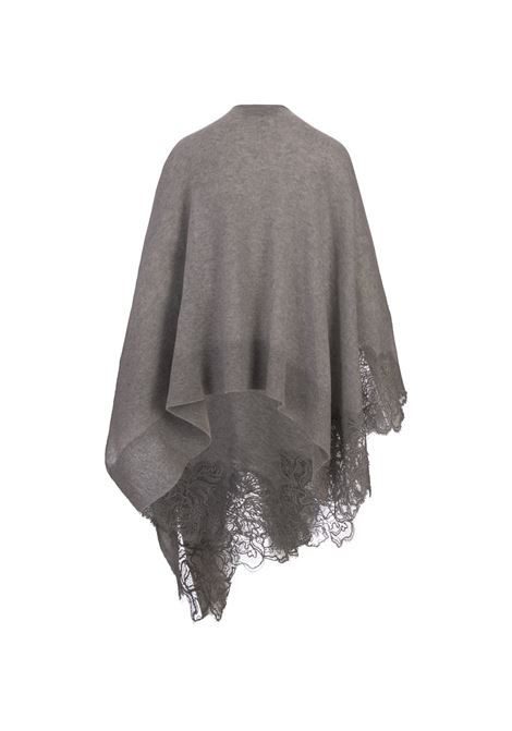 ERMANNO SCERVINO Mantella In Cashmere Grigio Con Pizzo - ERMANNO SCERVINO
