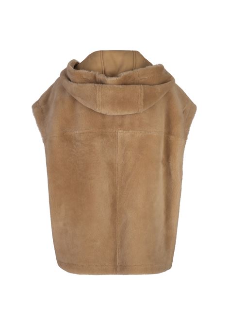 MARNI Gilet Con Cappuccio In Shearling Beige - MARNI