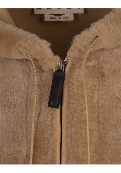 MARNI Gilet Con Cappuccio In Shearling Beige - MARNI