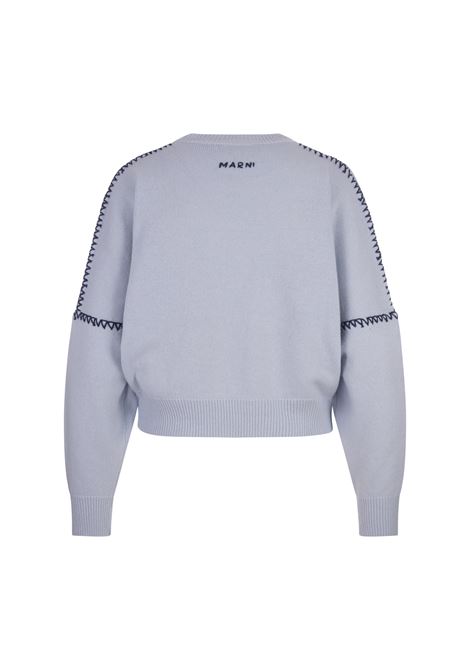 MARNI Maglione Azzurro Con Logo E Impunture - MARNI