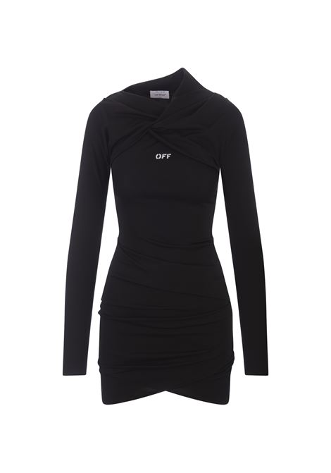 OFF-WHITE Mini Abito Asimmetrico Nero Con Logo - OFF-WHITE