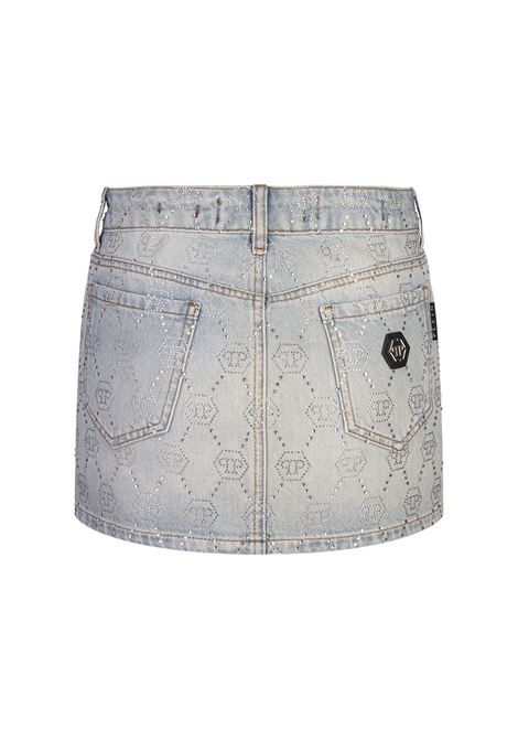 PHILIPP PLEIN Minigonna In Denim Con Motivo Monogramma Di Strass - PHILIPP PLEIN