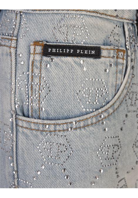 PHILIPP PLEIN Minigonna In Denim Con Motivo Monogramma Di Strass - PHILIPP PLEIN