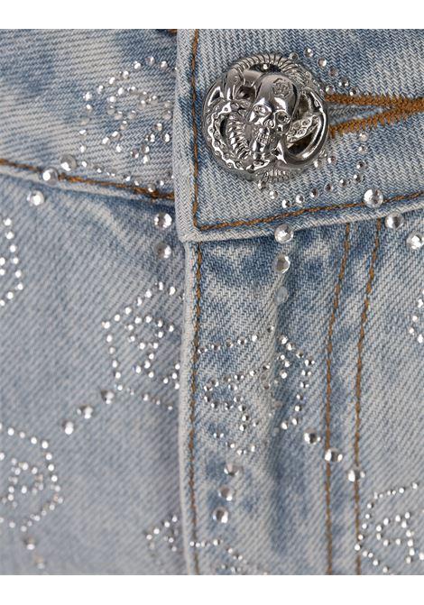 PHILIPP PLEIN Minigonna In Denim Con Motivo Monogramma Di Strass - PHILIPP PLEIN