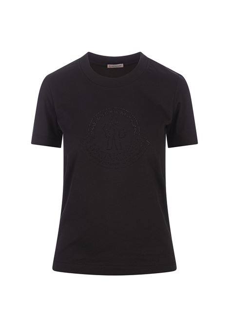 MONCLER T-Shirt Nera Con Logo Di Cristalli - MONCLER