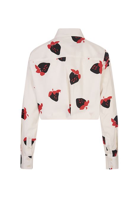 MSGM Camicia Crop Bianca Con Stampa Fragole - MSGM