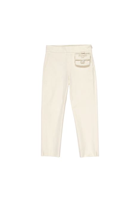 FENDI KIDS Pantaloni Affusolati Beige Con Logo Dietro - FENDI KIDS