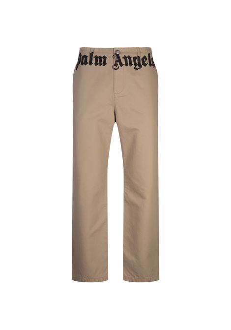 PALM ANGELS Pantaloni Chino Beige Con Logo - PALM ANGELS