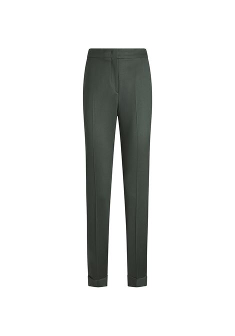 ETRO Pantaloni Cropped In Lana Stretch Verde Scuro - ETRO