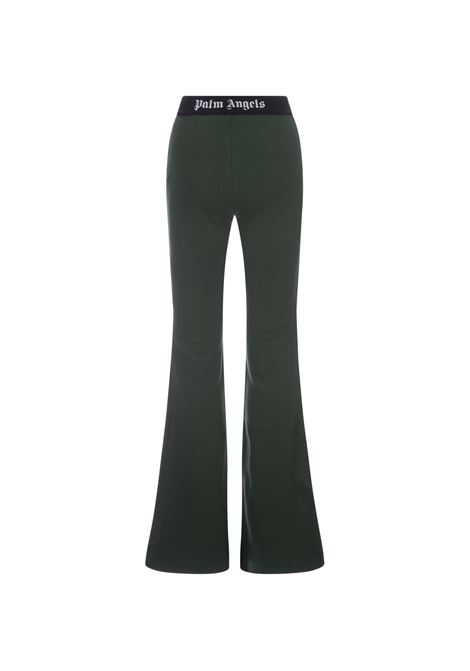 PALM ANGELS Pantaloni Flare Verdi Con Banda Logo - PALM ANGELS