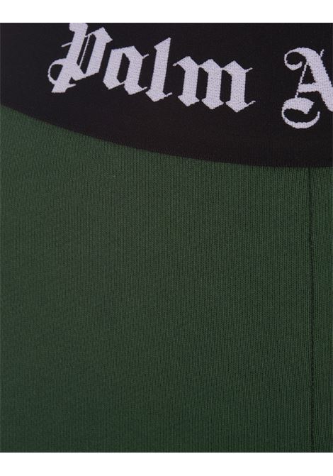 PALM ANGELS Pantaloni Flare Verdi Con Banda Logo - PALM ANGELS
