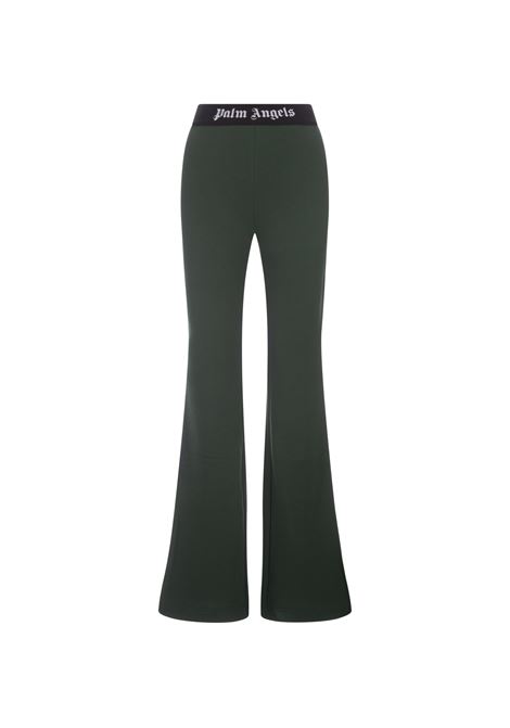 PALM ANGELS Pantaloni Flare Verdi Con Banda Logo - PALM ANGELS
