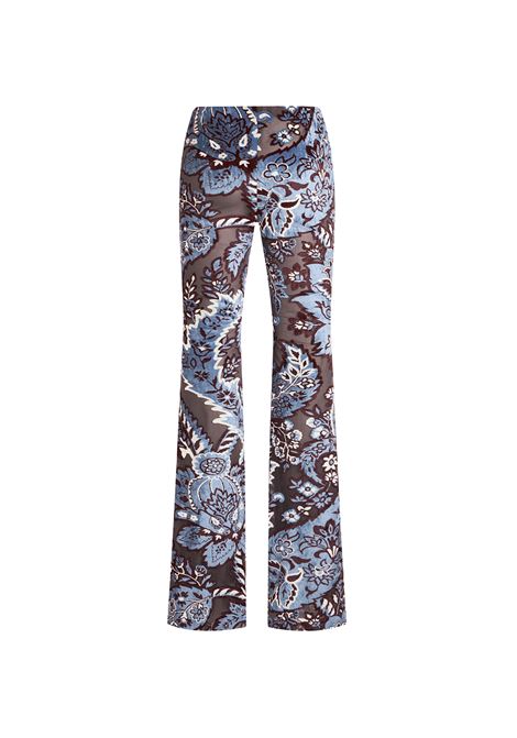 ETRO Pantaloni In Tulle Jacquard Di Velluto Azzurro - ETRO