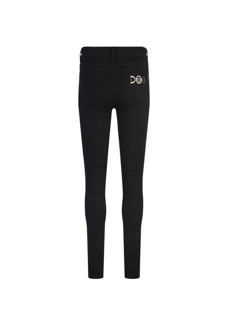 PHILIPP PLEIN Pantaloni Jegging Hexagon A Vita Alta In Denim Nero - PHILIPP PLEIN