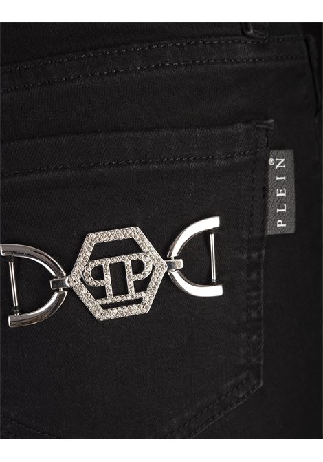 PHILIPP PLEIN Pantaloni Jegging Hexagon A Vita Alta In Denim Nero - PHILIPP PLEIN