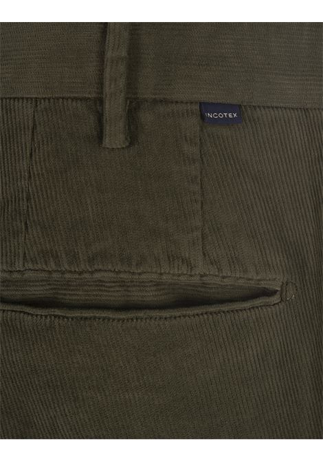 INCOTEX Pantaloni Slim Fit In Velluto A Coste Verde Muschio - INCOTEX