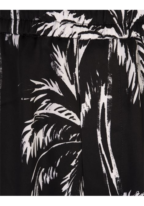BALMAIN Pantaloni Stile Pigiama Neri Con Stampa Palme - BALMAIN