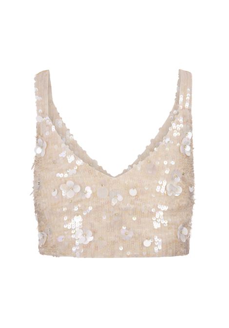 PAROSH Top Crop Full Paillettes Glow Bianco - PAROSH