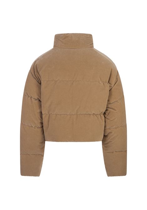 PALM ANGELS Piumino Corto In Velluto A Coste Beige Con Logo - PALM ANGELS