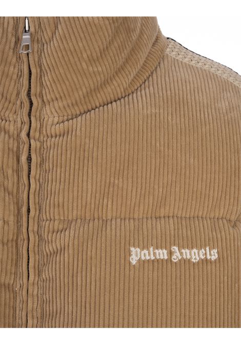 PALM ANGELS Piumino Corto In Velluto A Coste Beige Con Logo - PALM ANGELS