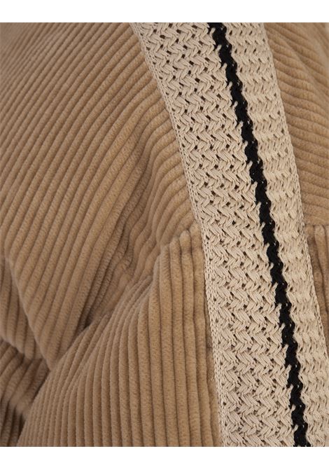 PALM ANGELS Piumino Corto In Velluto A Coste Beige Con Logo - PALM ANGELS