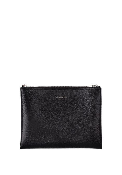 ALEXANDER MCQUEEN Pochette In Pelle Martellata Nera Con Logo - ALEXANDER MCQUEEN