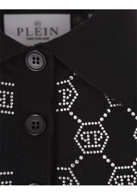 PHILIPP PLEIN Polo In Maglia Nera Con Monogram Di Strass - PHILIPP PLEIN