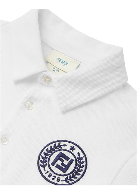 FENDI KIDS Polo In Piquet Di Cotone Bianco Gesso Con Bollo Blu - FENDI KIDS