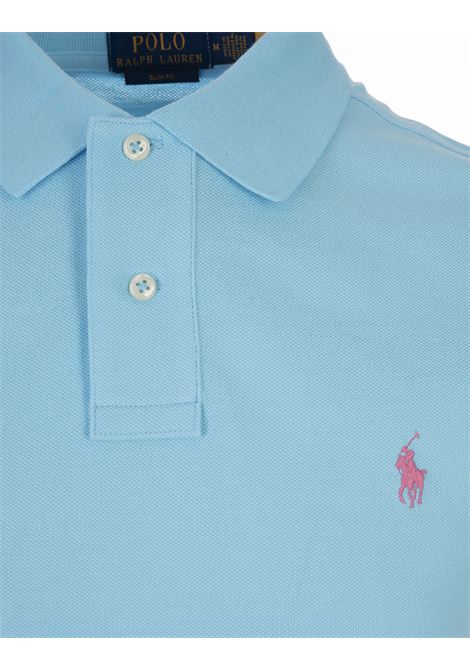RALPH LAUREN Polo In Piquet Slim-Fit Turchese E Rosa - RALPH LAUREN