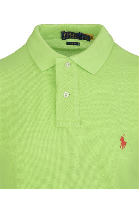 RALPH LAUREN Polo In Piquet Slim-Fit Verde Chiaro E Rossa - RALPH LAUREN