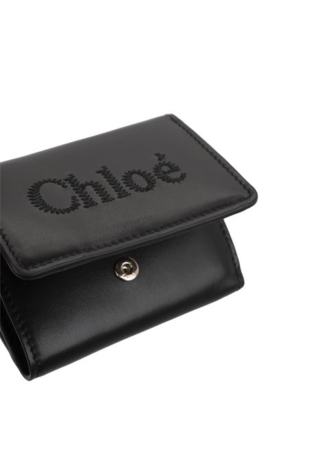 CHLOÉ Portafoglio Tri-Fold Chloé Sense Mini In Pelle Morbida Nera - CHLOÉ