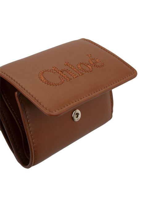 CHLOÉ Portafoglio Tri-Fold Chloé Sense Mini In Pelle Morbida Tan - CHLOÉ