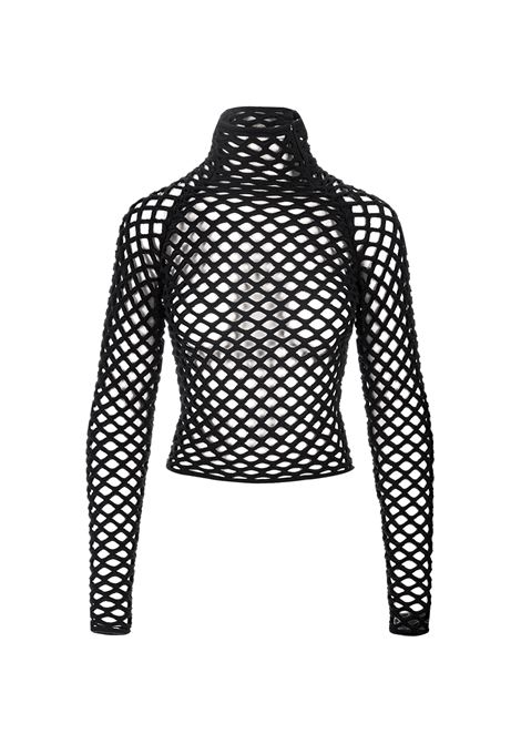 ALAIA Pullover Cage a Collo Alto In Maglia Nera - ALAIA