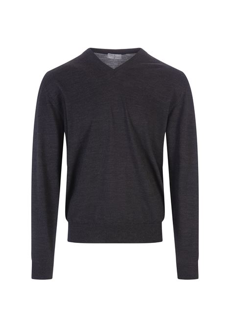 FEDELI Pullover Con Scollo a V In Lana Antracite - FEDELI