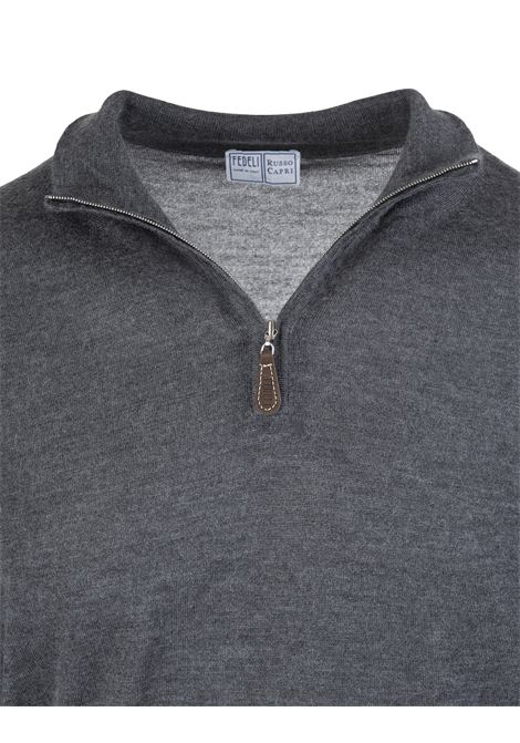 FEDELI Pullover Favonio A Mezza Zip In Seta E Cashmere Grigio - FEDELI
