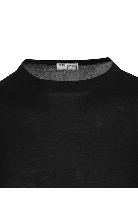 FEDELI Pullover Girocollo Nero In Cashmere E Seta - FEDELI