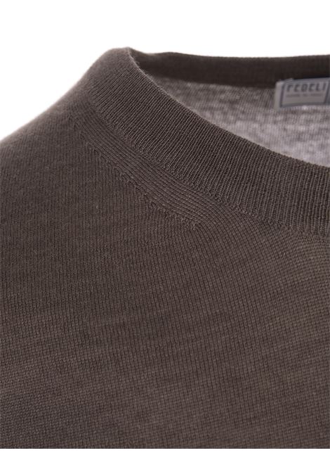 FEDELI Pullover Girocollo Taupe In Cashmere E Seta - FEDELI