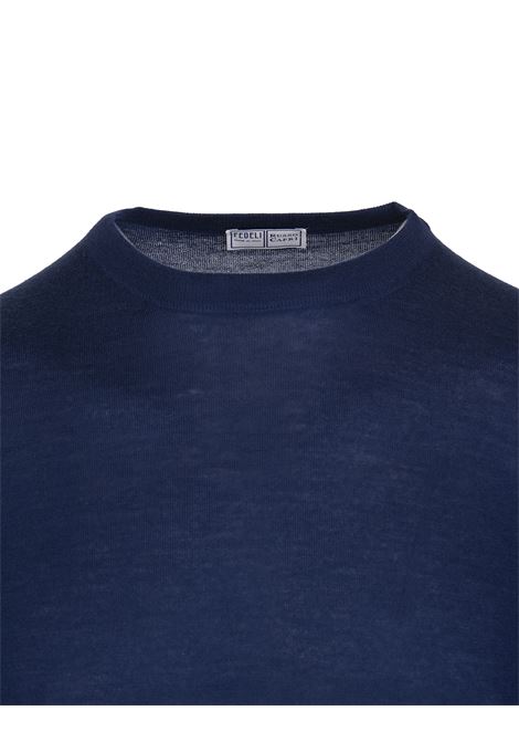 FEDELI Pullover Girocollo Uomo In Cashmere Blu - FEDELI