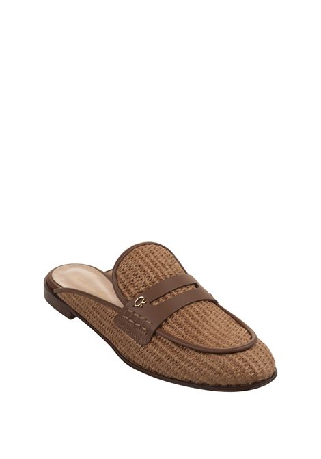 GIANVITO ROSSI Sabot Florio In Rafia Intrecciata Marrone - GIANVITO ROSSI