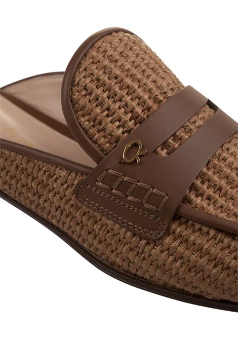 GIANVITO ROSSI Sabot Florio In Rafia Intrecciata Marrone - GIANVITO ROSSI