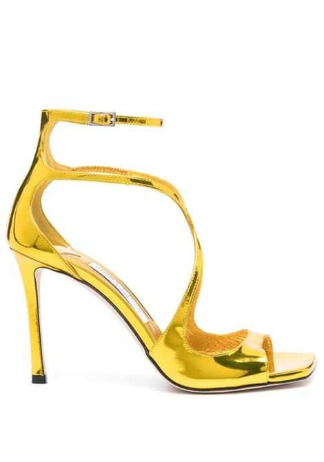JIMMY CHOO Sandali Azia 95 In Pelle Metallizzata Liquida Citrino - JIMMY CHOO