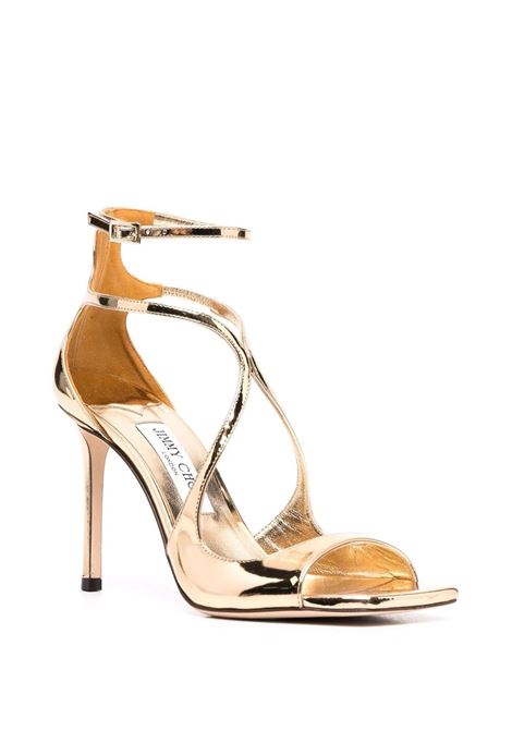 JIMMY CHOO Sandali Azia 95 In Pelle Metallizzata Liquida Oro - JIMMY CHOO
