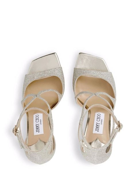 JIMMY CHOO Sandali Azia 95 Platino Con Polvere Glitter - JIMMY CHOO